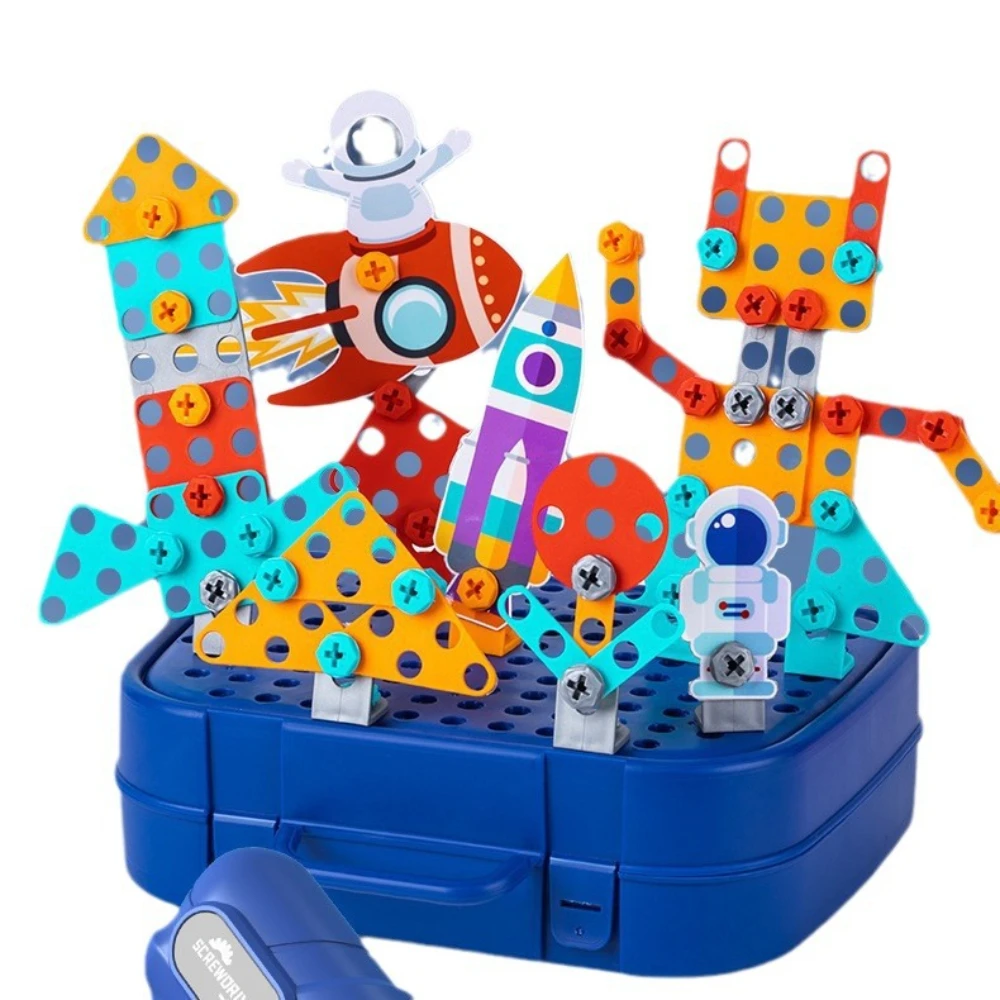 WizKidz elektryczna wiertarka DIY STEM Puzzle zestaw zabawek kreatywny zestaw wierteł 2D/3D edukacyjny zestaw narzędzi budowlanych dla chłopca i