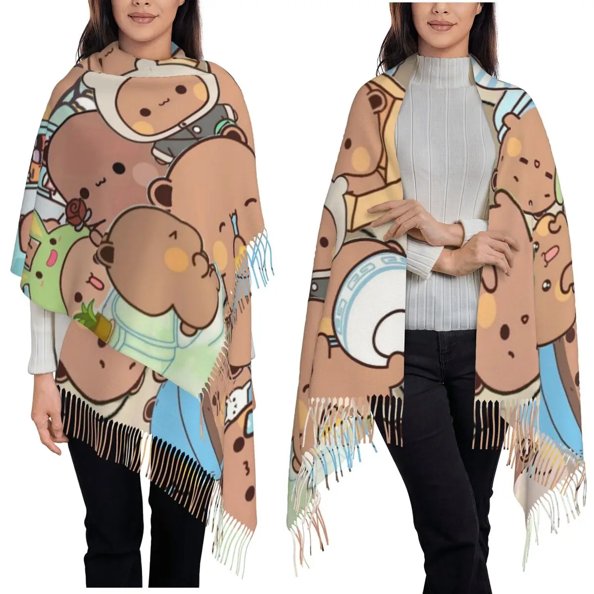 

Bubu Dudu Panda Bears, шарф с вишневым сердечком и кисточками, женские мягкие теплые шали и накидки, большая осенне-зимняя шаль, накидка