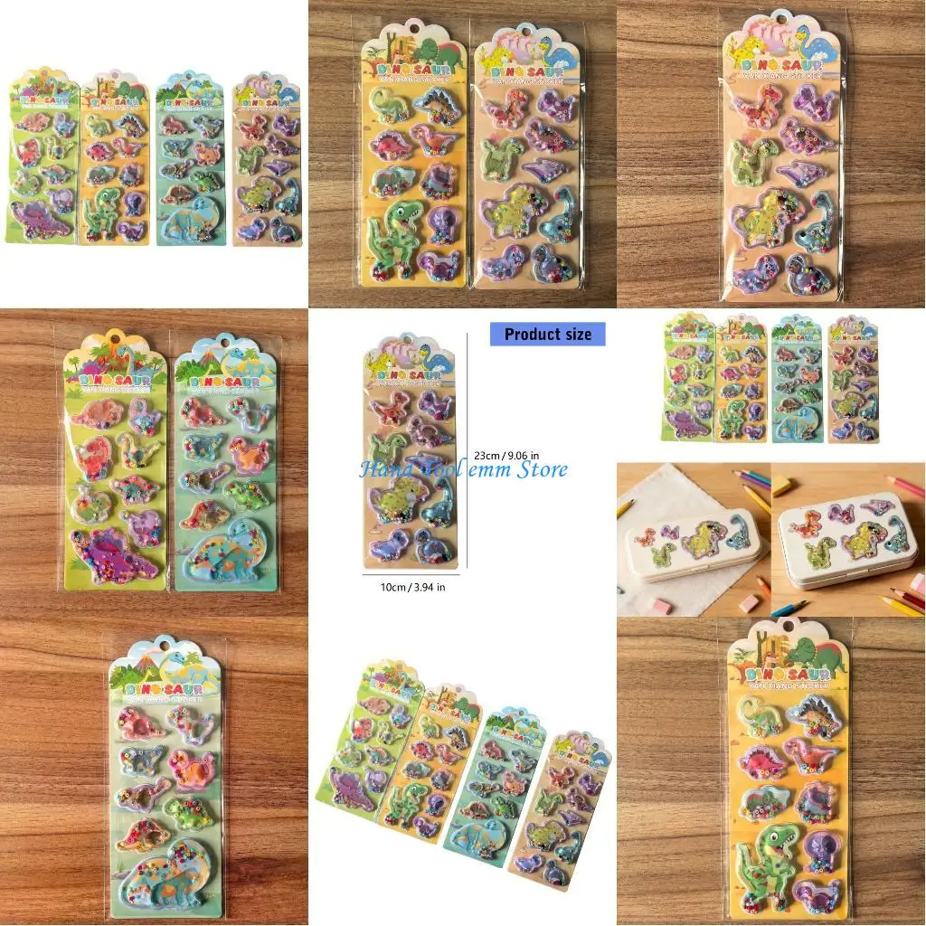 

H37F Water Filled Plastic Sticker Dinosaur Embossed PVC Sticker for Kids Rewarding