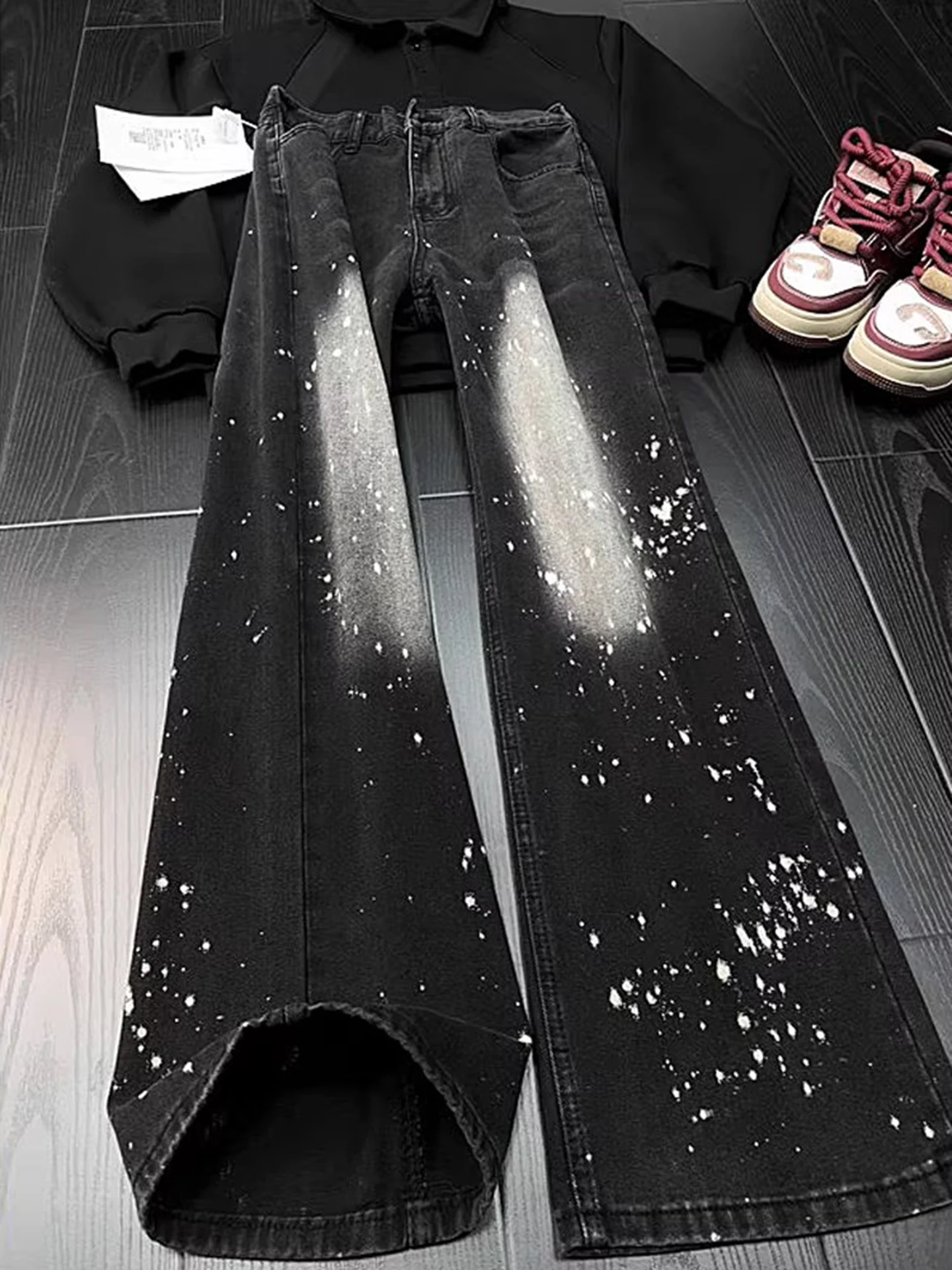 

American Sle Men's Vintage Waed Dyeing Jeans Straight Leg Loose Fit Casual Blue Denim Spring Autumn Wear Resistant