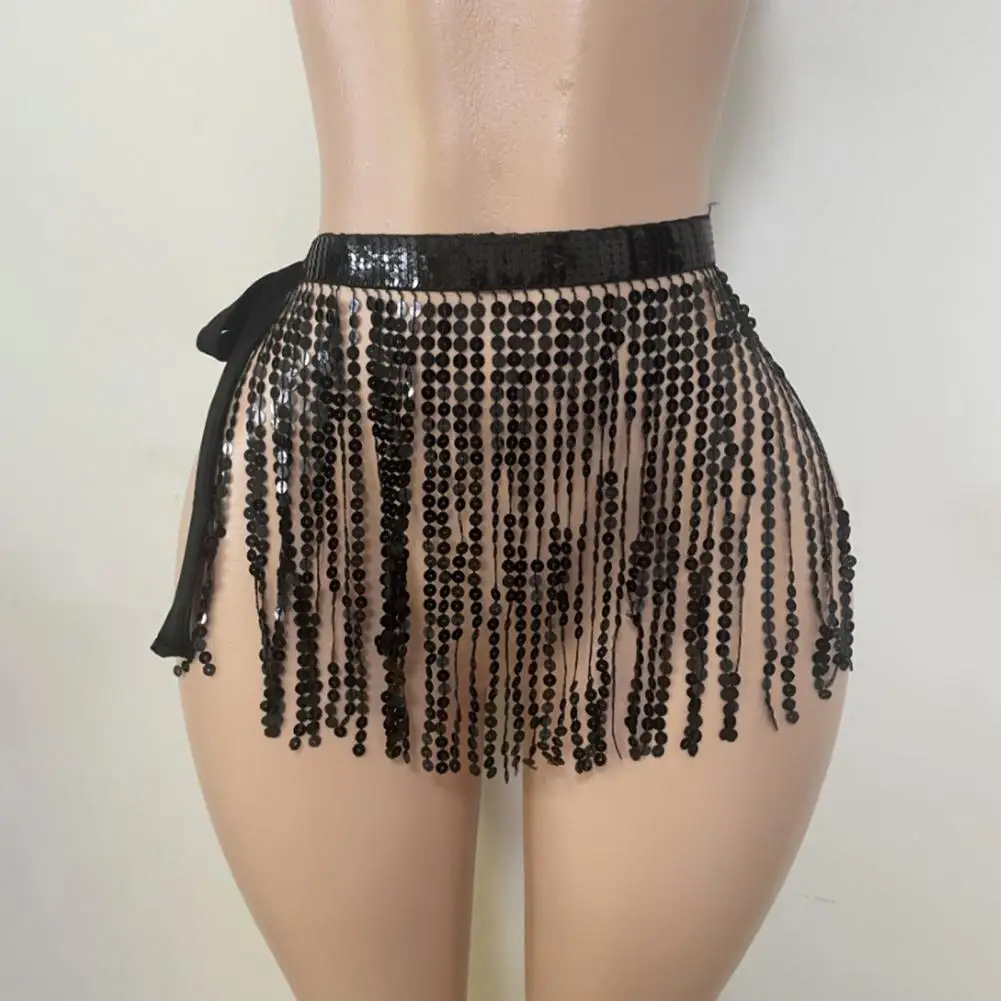 2026 Sequin Tassel Skirt Wrap Belly Dance Sparkling Mini Skirt Fringe Hip Scarf for Rave Festival Outfit Performance Costume