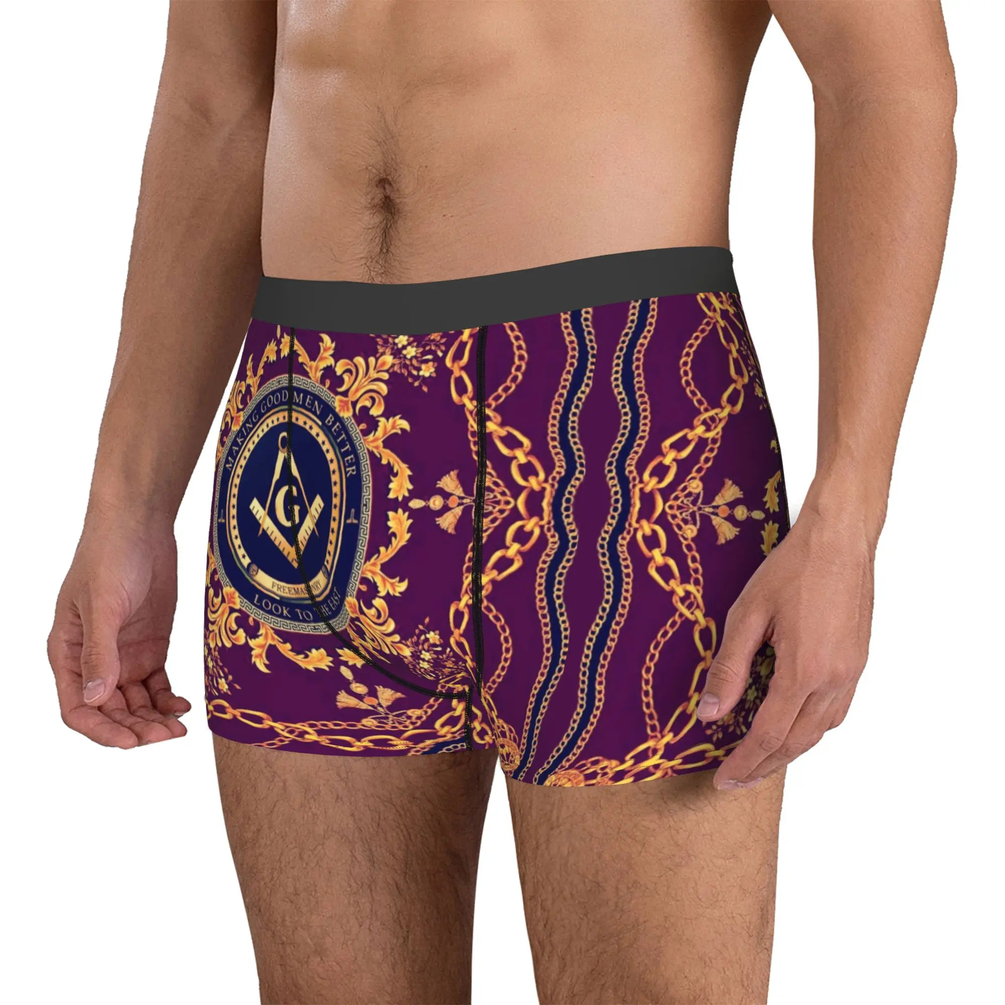 Freemason Baroque Design Boxers Shorts Mens Masonic Mason Briefs Underwear Novelty Underpants