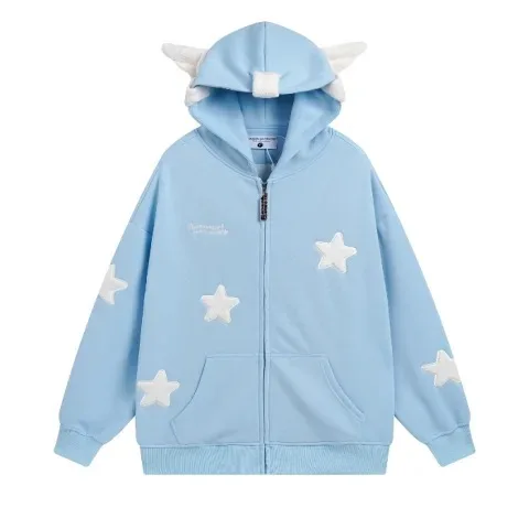 Y2k Streetwear Retro Star Zip Up Hoodies Women Men Fashion Brand Cardigan Jacket Printed Zipper Hoodies