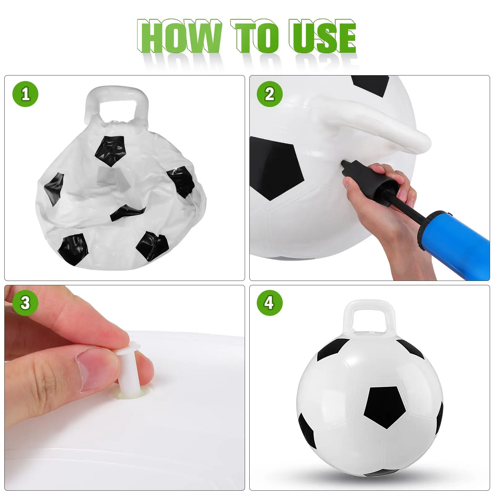 Pelota hinchable que rebota, pelotas hinchables para niños con mango, estilo de fútbol, saltando para niños