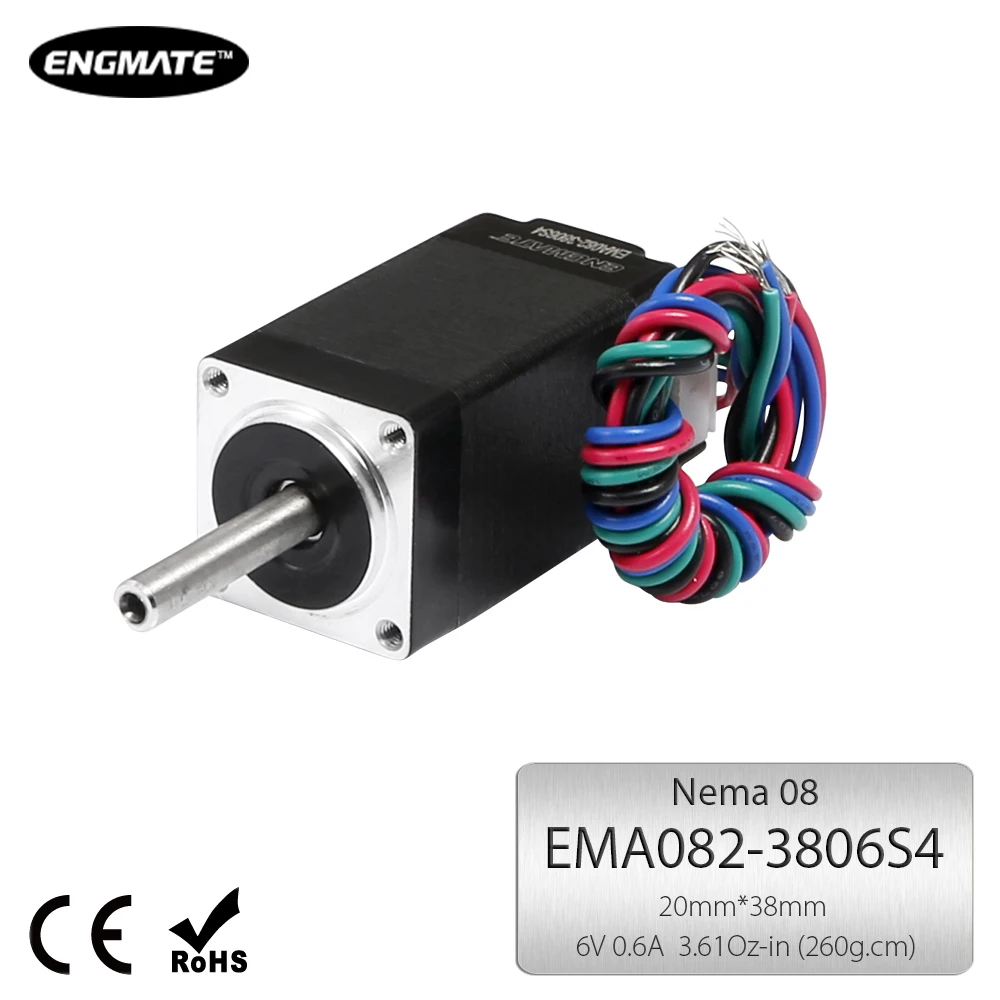 ENGMATE EMA082-3806S4 20x38mm 3.61Oz-In Nema 08 Stepper Motor with Rated Current 0.6A for CNC Laser/Plasma Cutter