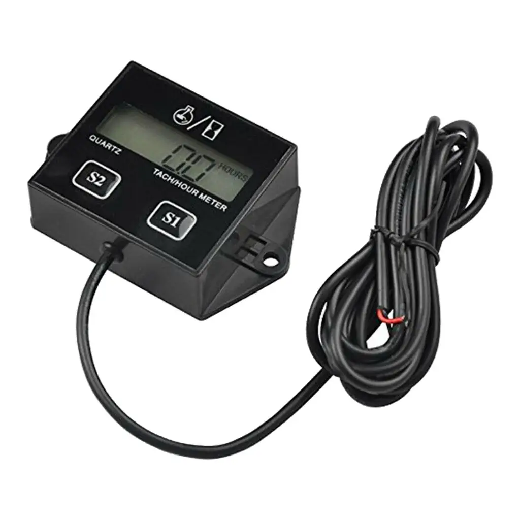 Universal LCD Tach Hour Meter Accurate RPM Motorcycle Tachometer Maintenance Reminder Gauge for Outboard Motor Gas Engine
