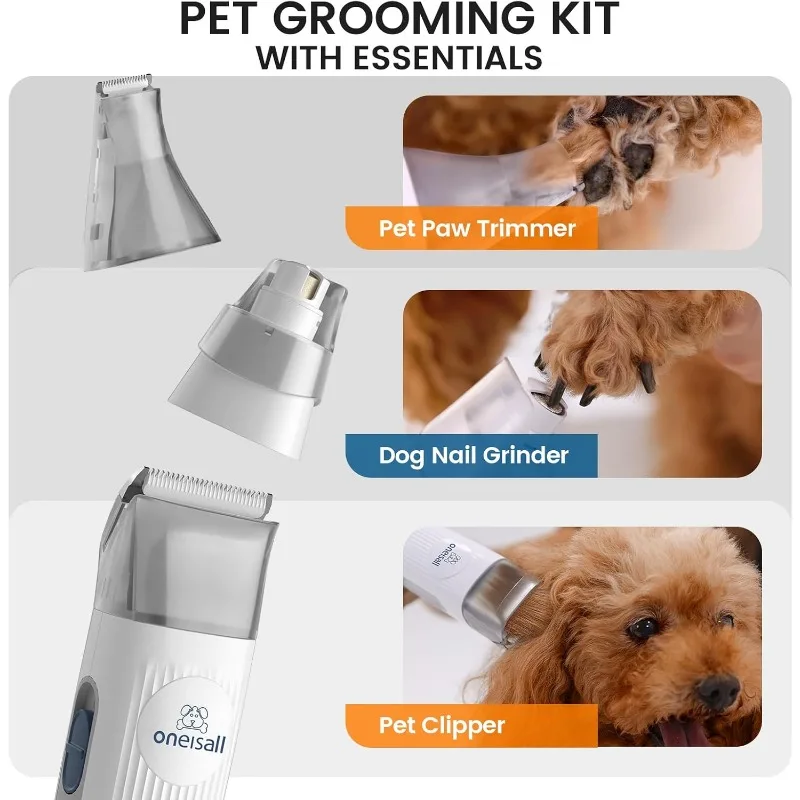 Kit de aspiradora y aseo para perros, aspiradora de aseo para mascotas con molinillo de uñas, taza para polvo de 1.5L, cepillo para perros