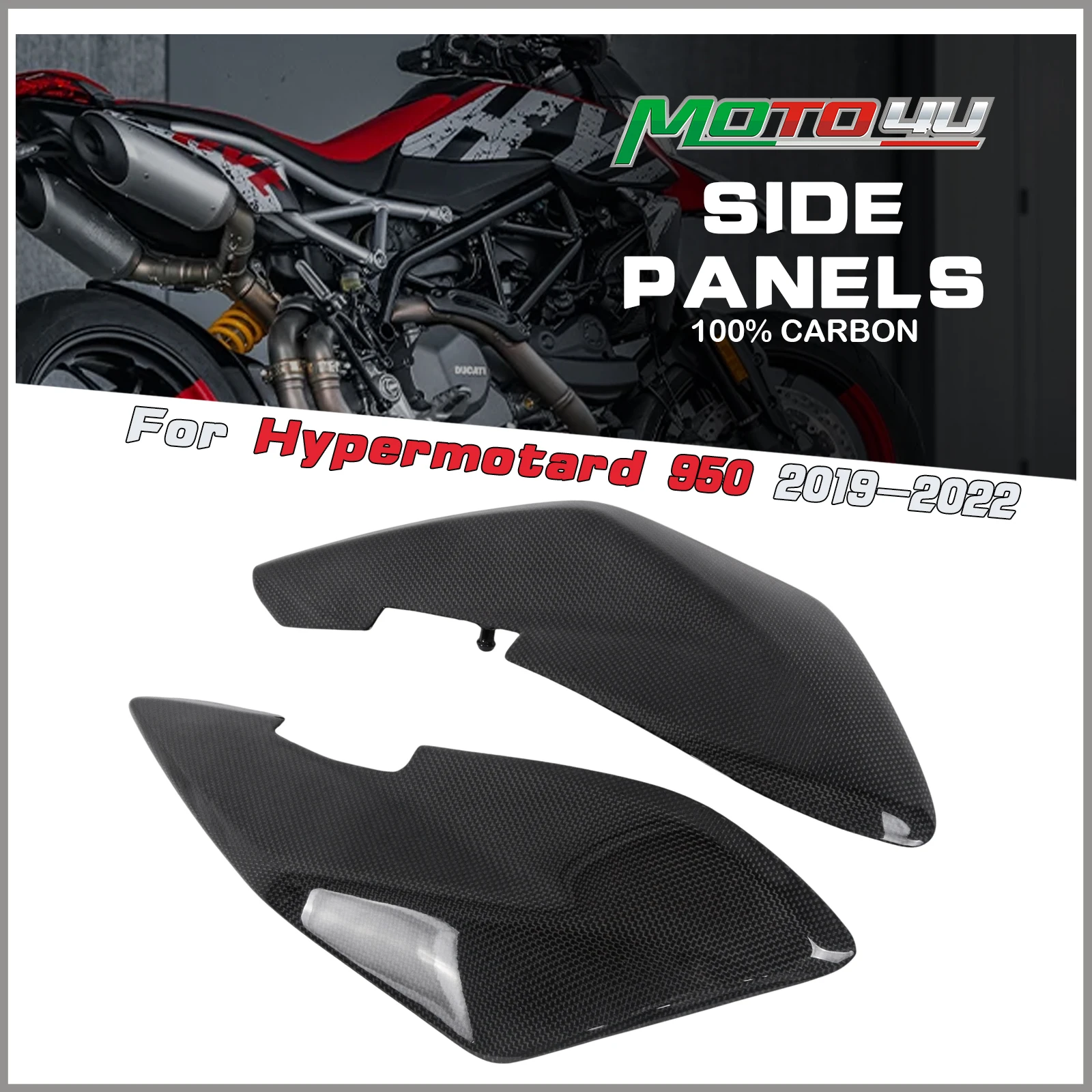 

Для Ducati Hypermotard 950 2019 2020 2021 2022 100% боковая крышка из углеродного волокна, обтекатель, боковые панели, модификация мотоцикла