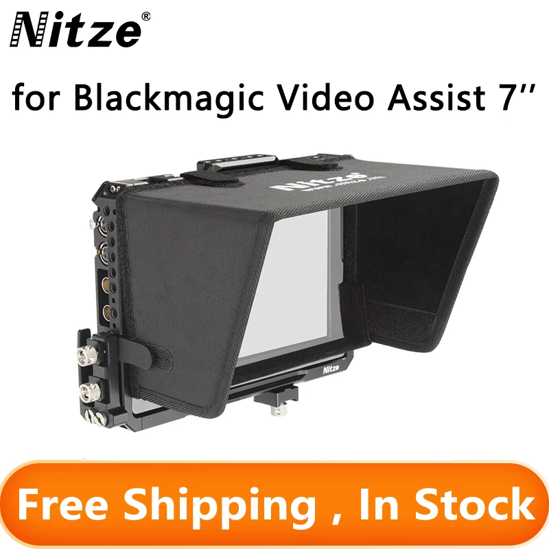 

Nitze Monitor Cage for Blackmagic Video Assist 7 12G-SDI/HDMI with HDMI Cable Clamp,USB Cable Clamp and LS5-B Sunhood