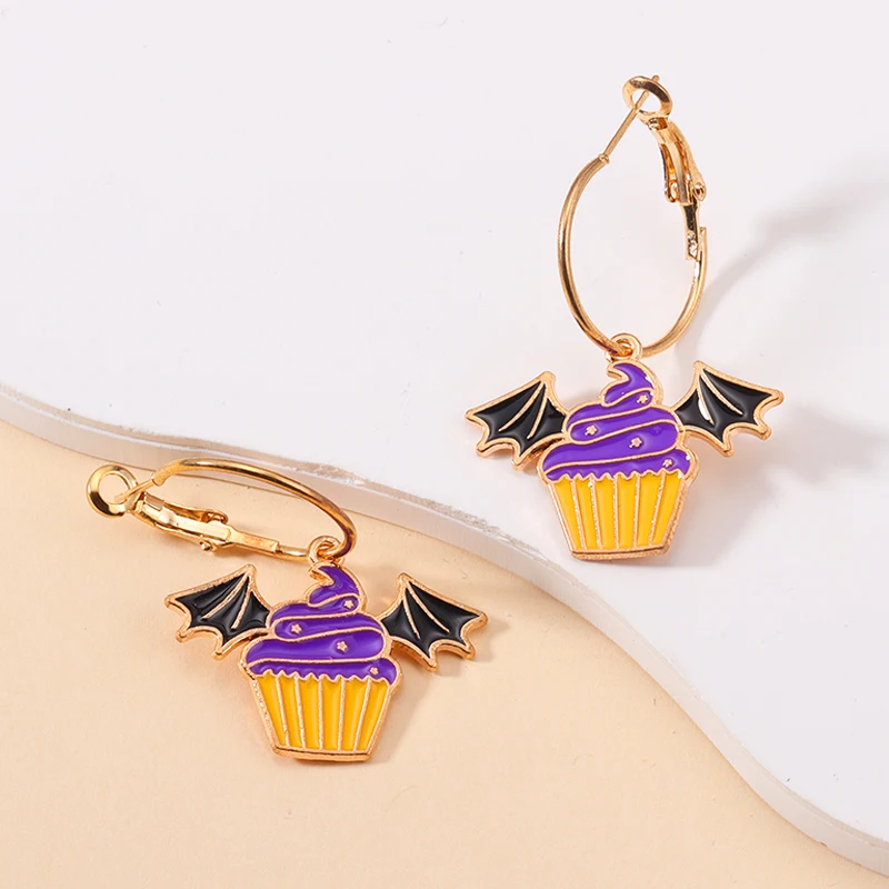 2026 العصرية Cuite المينا هالوين إسقاط أقراط للنساء الفتيات Kawaii الكرتون الأرنب شبح اليقطين استرخى هوب القرط مجوهرات #3