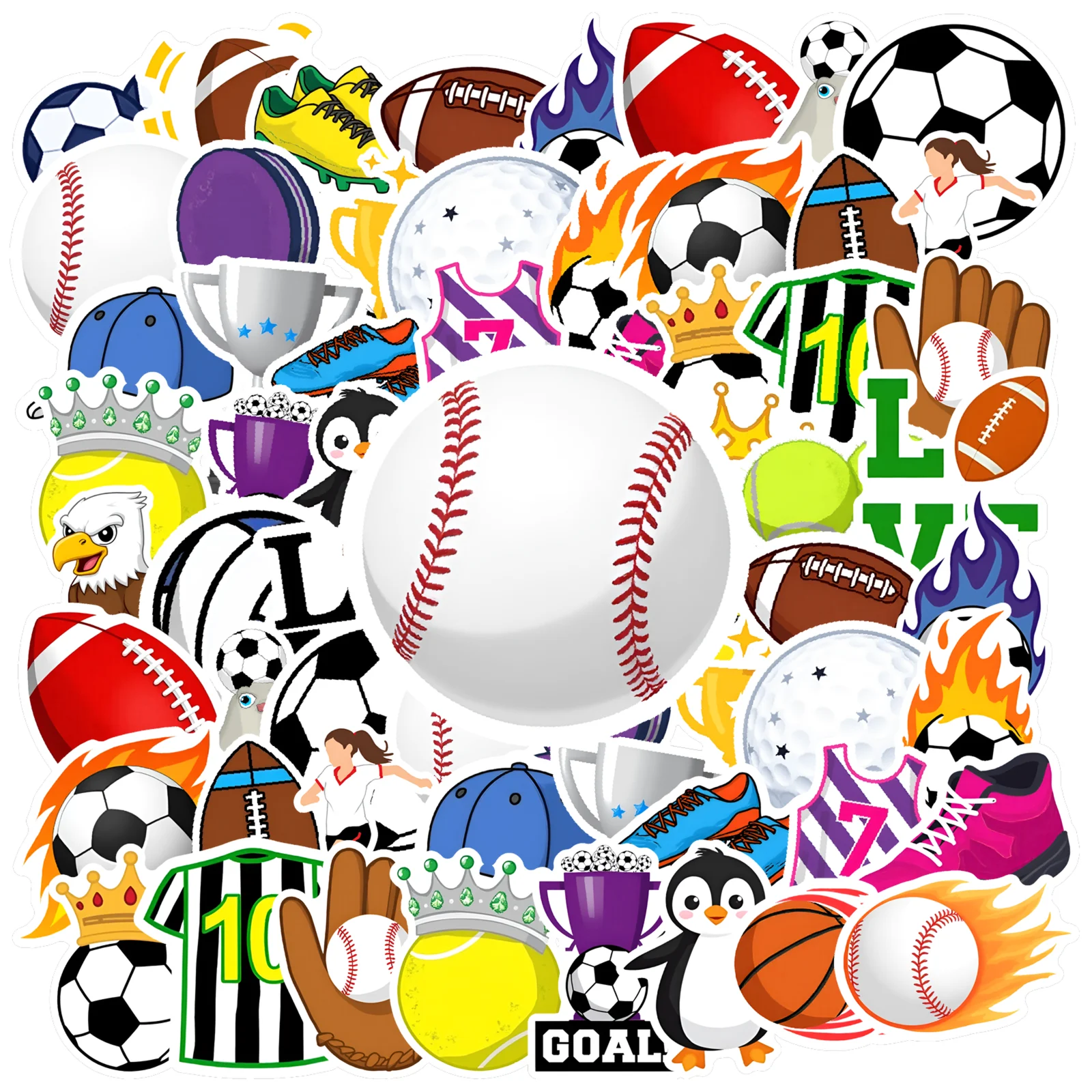 

35 шт.-50 шт., милые теннисные наклейки, яркие игры с мячом, футбольные наклейки, спортивные наклейки для ноутбука, мотоцикла, багажа, телефона, гитары