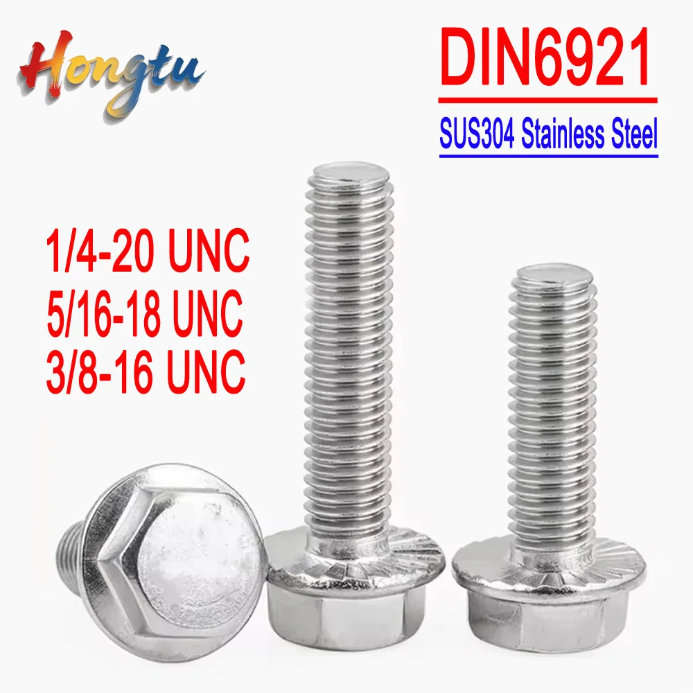 

Hongtu-UNC 1/4-5/16-3/8 Serrated Flange Hex Cap Screws | SUS304 Stainless Steel for Automotive & Motorcycle Use