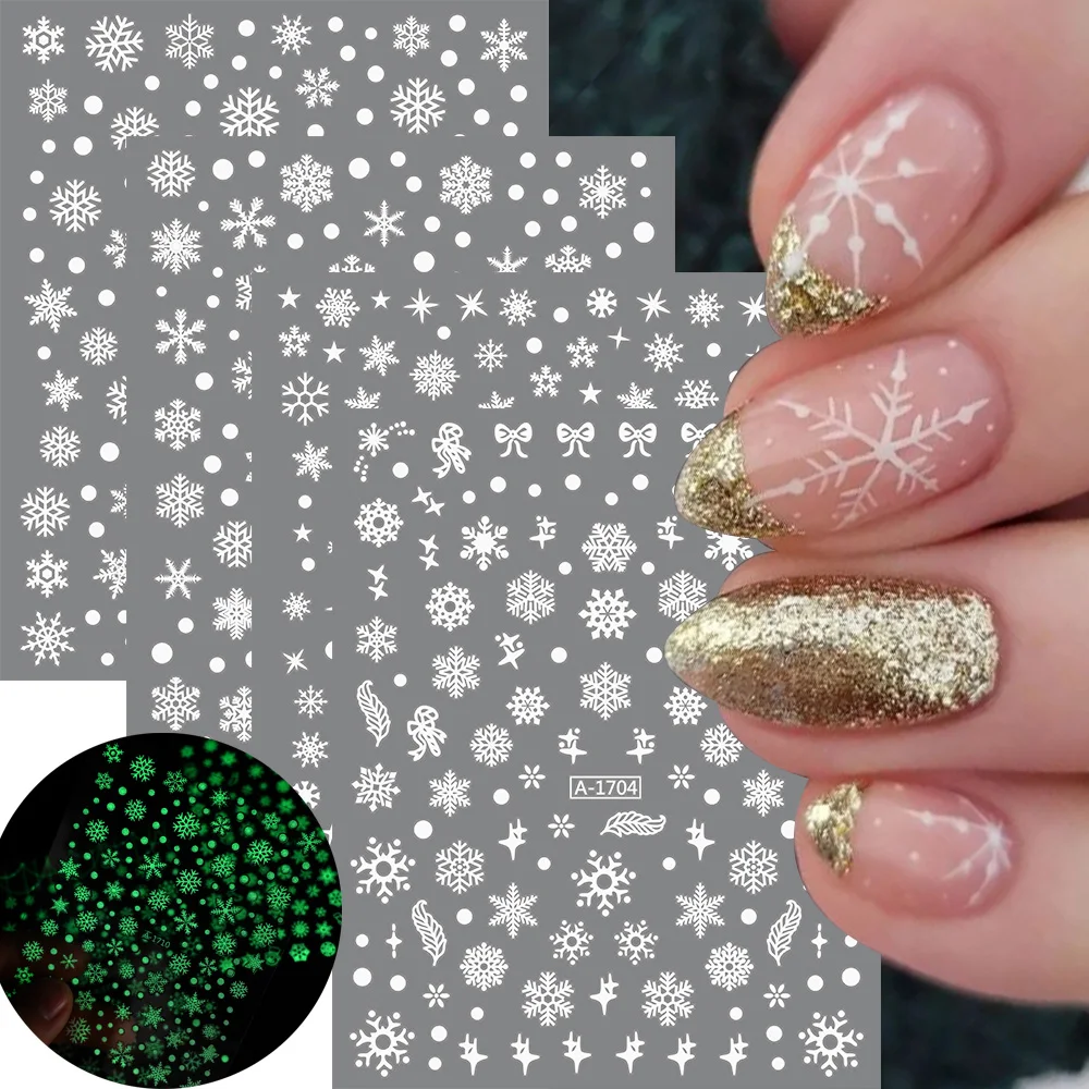 6/12 pçs 3d luminosa borboleta floco de neve adesivos de unhas 10*8cm brilho no escuro sliders da arte do prego adesivo diy manicure decorações