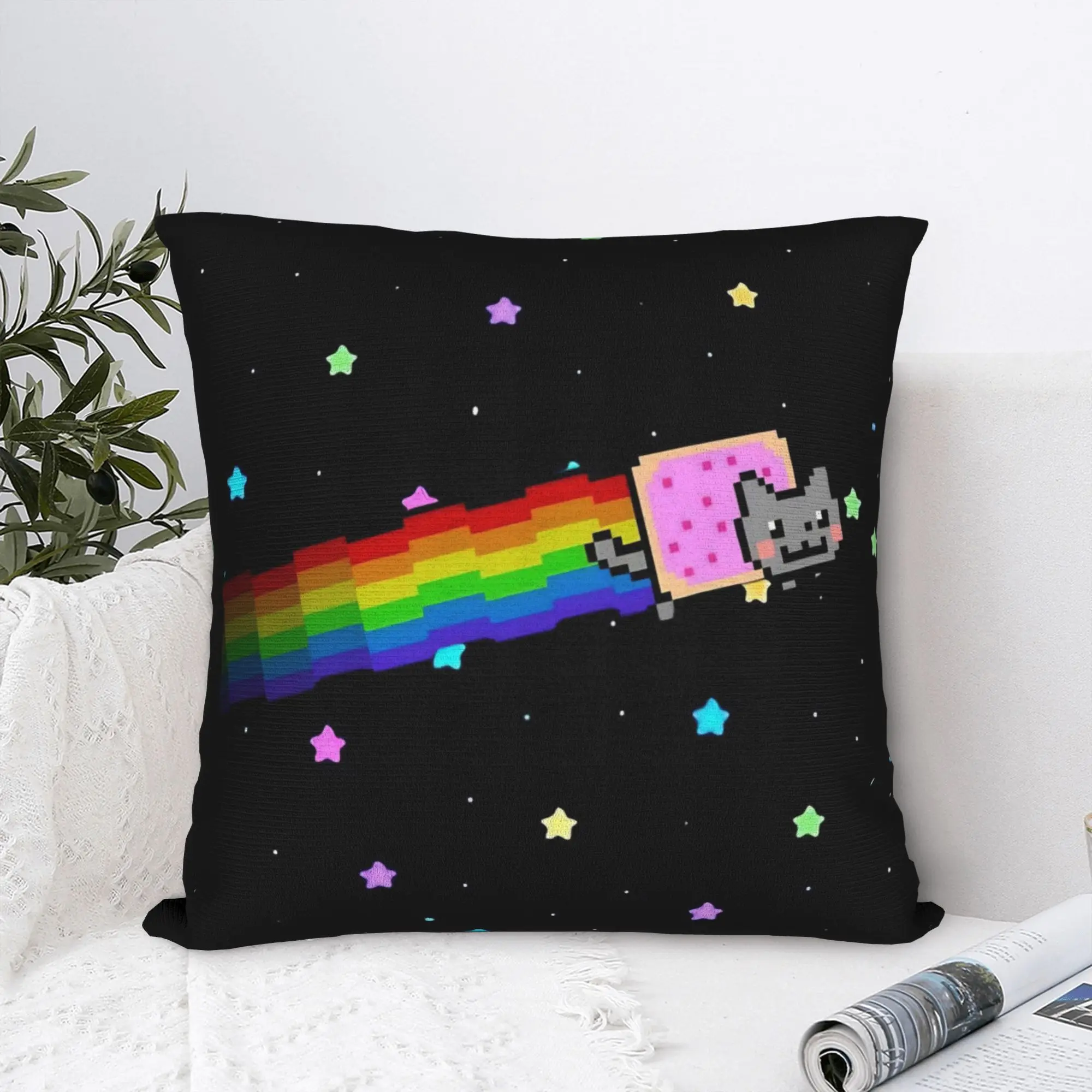 Nyan-Cats Rainbow Funny Game Pillowcase Soft Fabric Cushion Cover Decoration Internet Meme Pillow Case Cover Home Zipper