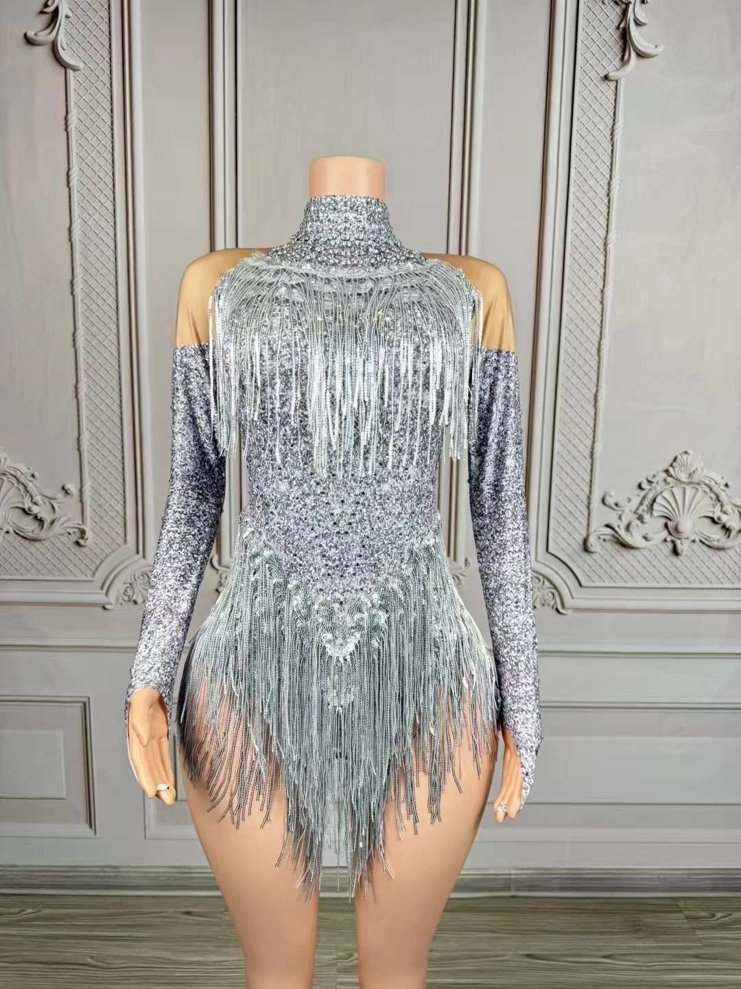 

Sparkly Rhinestone Sequin Tassel StretchBodysuits 2025 New Arrival Birthday Party NightclubDi Stage Performance Costume D208