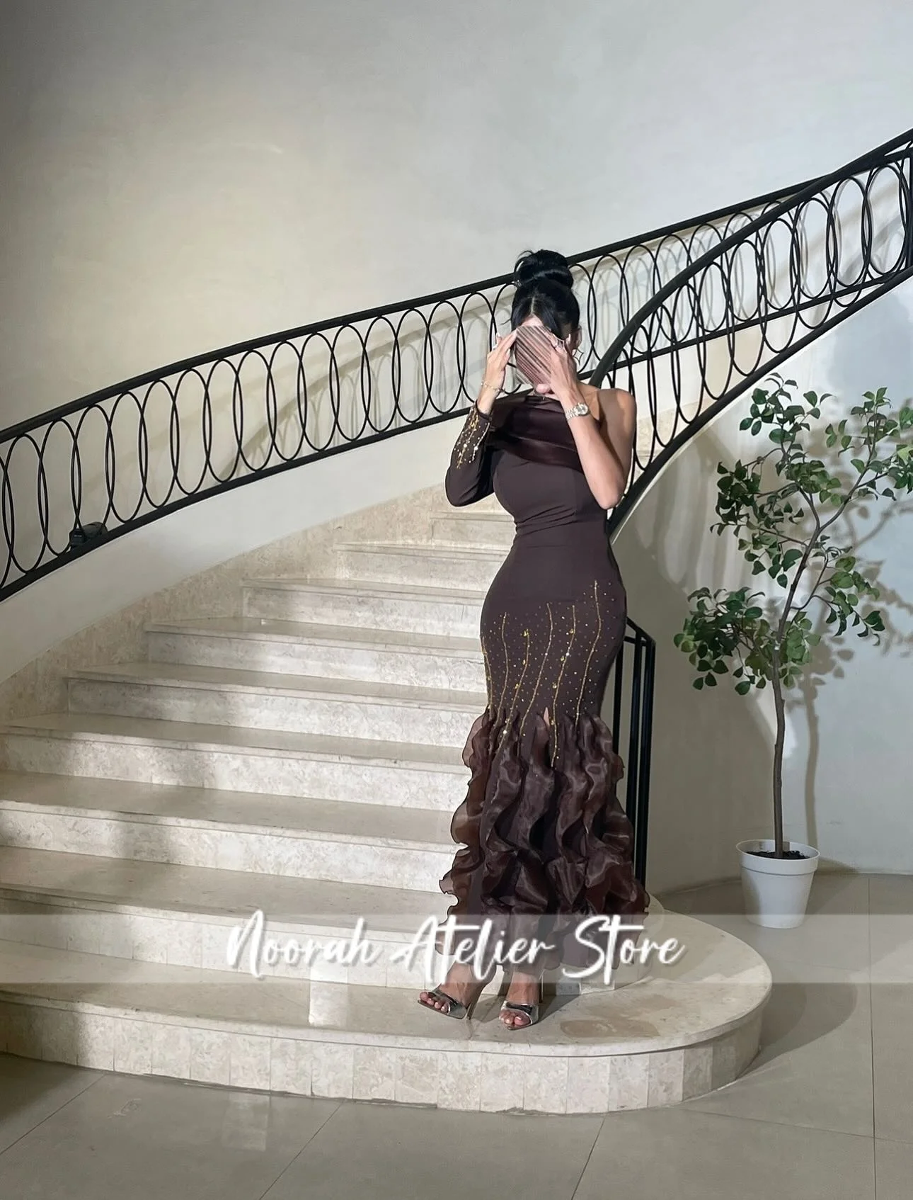 Elegante marrom árabe chique tule trem vestidos de noite vestidos de casamento dubai فسات -.ṁة vestido de baile 2025 personalizado