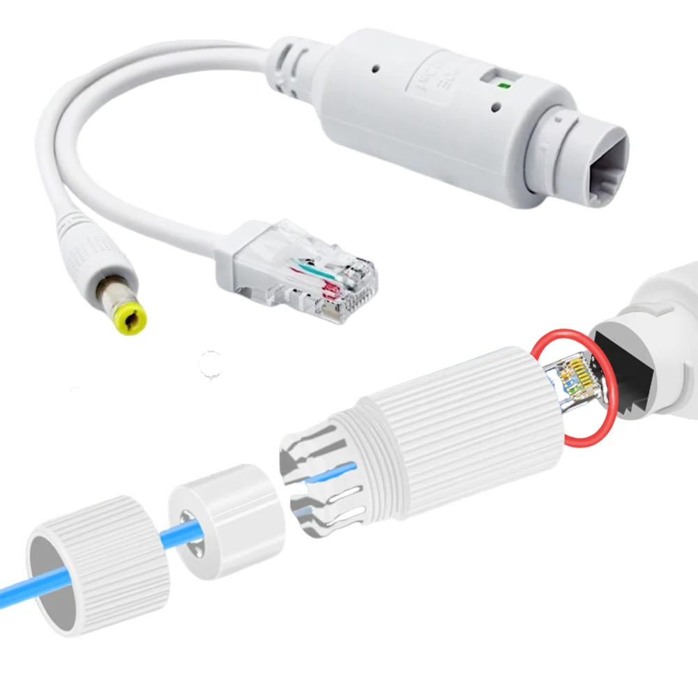 

48V To 12V POE Spliter Adapter Waterproof Video And Power Adapter Cable IEEE802.3af/at Compliant IP Camera Splitter 10/100Mbps