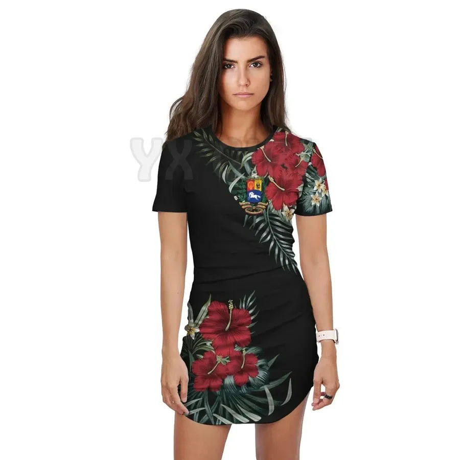 YX GIRL norvegia t-shirt Dress - Hibiscus 3D All Over Printed t-shirt DRESS Sexy Summer Women abiti Casual