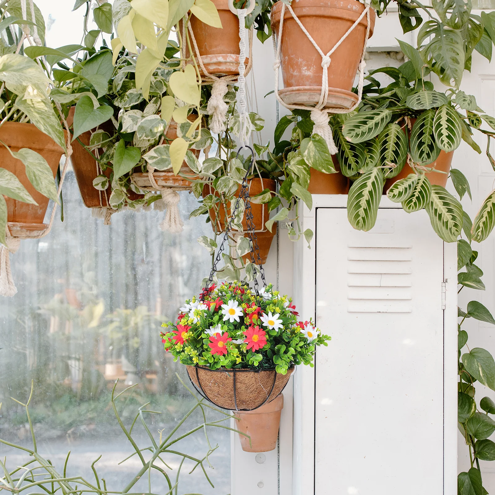 

2Pcs Woven Plant Hanger Cotton Rope Extender for Hanging Plants Indoor Outdoor Macrame Planter Holder Space Saving Design