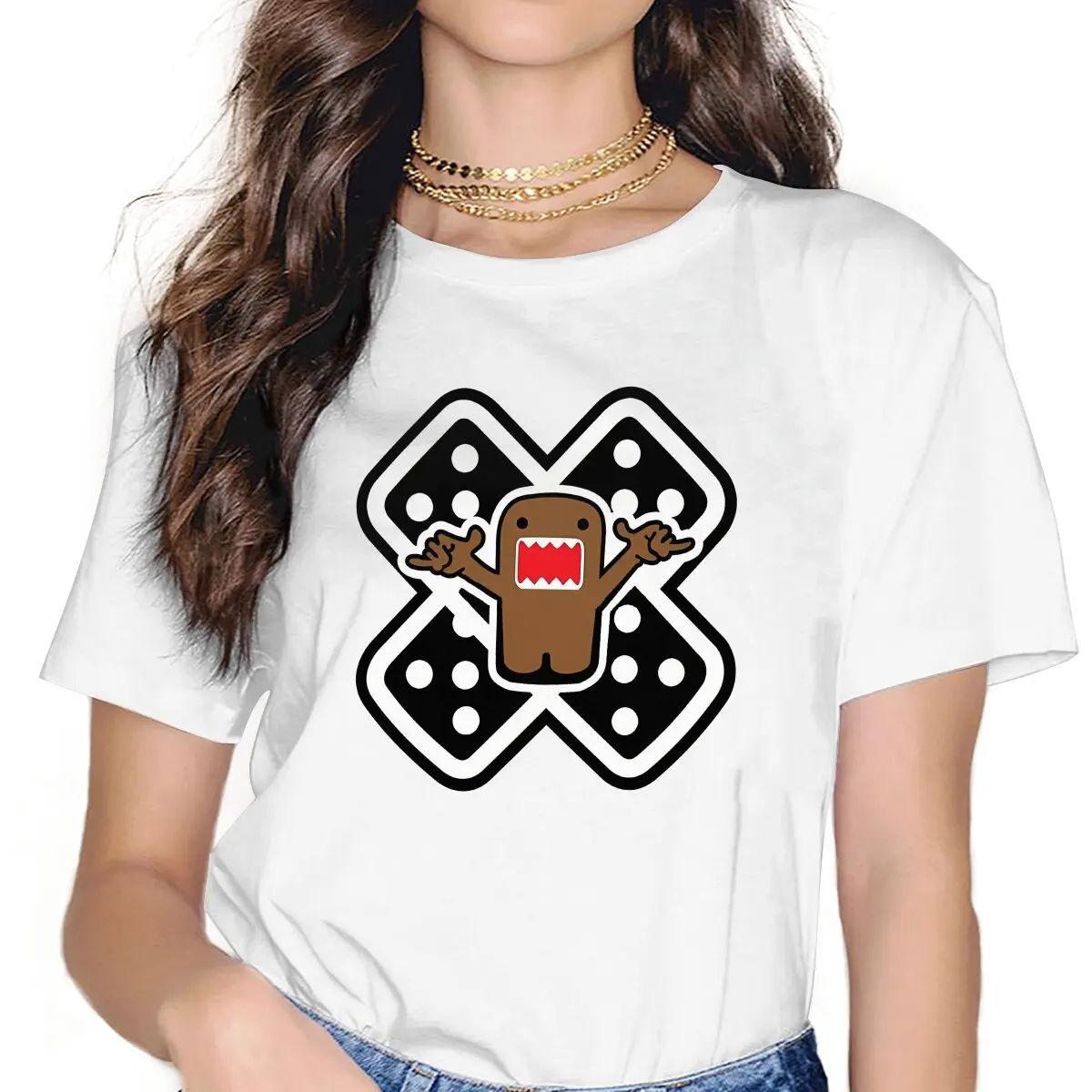 Anime Domo Kun Band Aid Tshirt Homme Women's Clothing Unisex Polyester Blusas T Shirt For Women