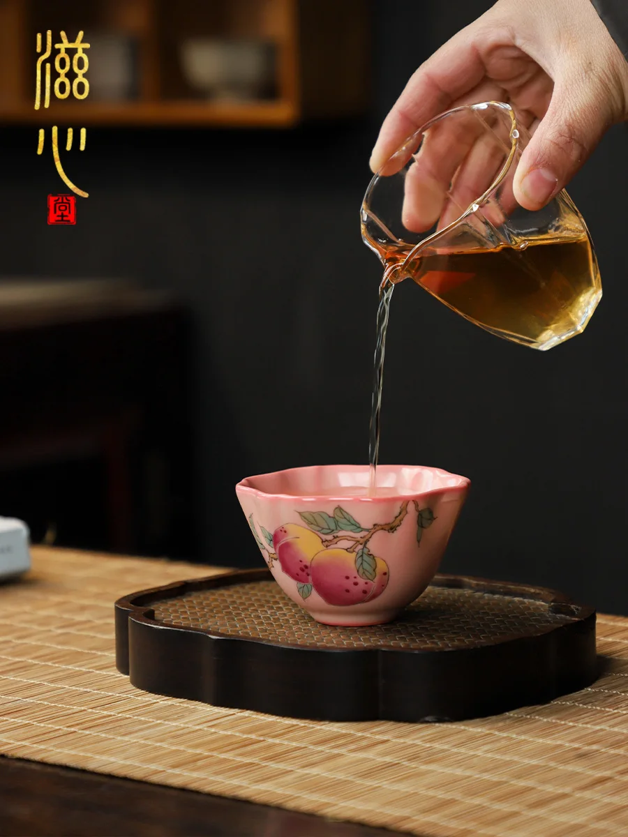 High-End Overglazed Color Figure Hand-Painted Peach Cup Ceramic Single Women's Tea Exquisite Kung Fu