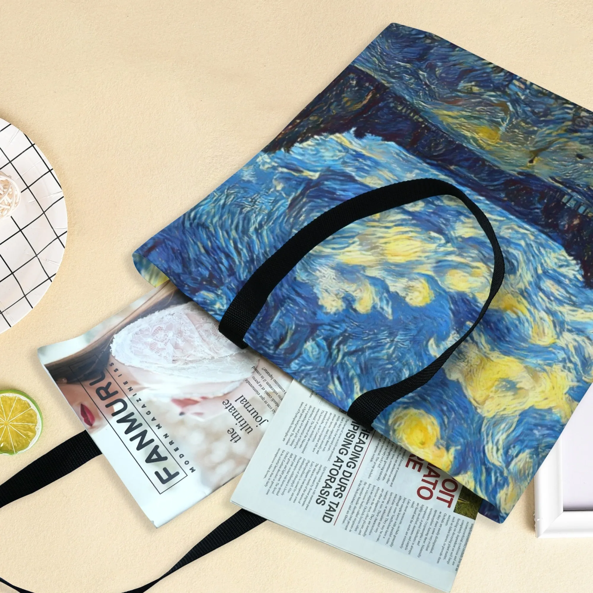 Van Gogh Canvas Tote Bag Starry Night Over The Rhône Art Print Shoulder Bag Women's Shopping Bag Perfect for Art Aesthetic Fans