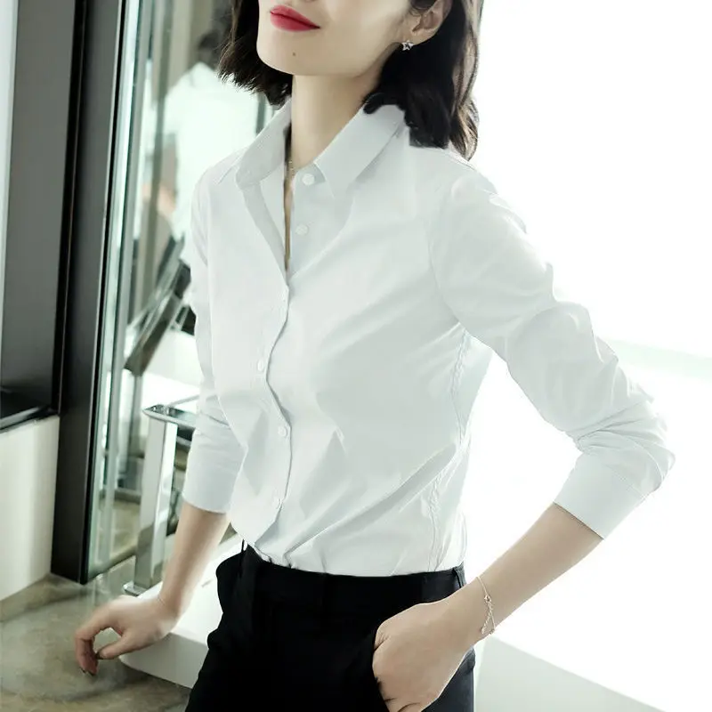 2023 Women's Clothing Skinny Solid Temperament Formal Turn-down Collar Business Casual Office Lady Elegant Spring Summer Blouses