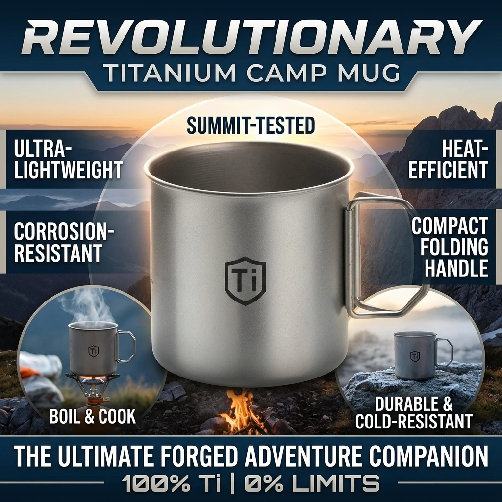 Ultralight Titanium Coating Cup Water Cup Mug Foldable Handle Outdoor Portable Camping Picnic Beaker Coffee Cup Kitchen