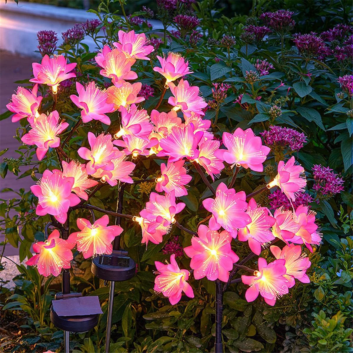 ABLG Solar Lights Garden Ornaments Outdoor Flower Garden Lights Peach Blossom Landscape Lighting Pathway Stake for the Patio