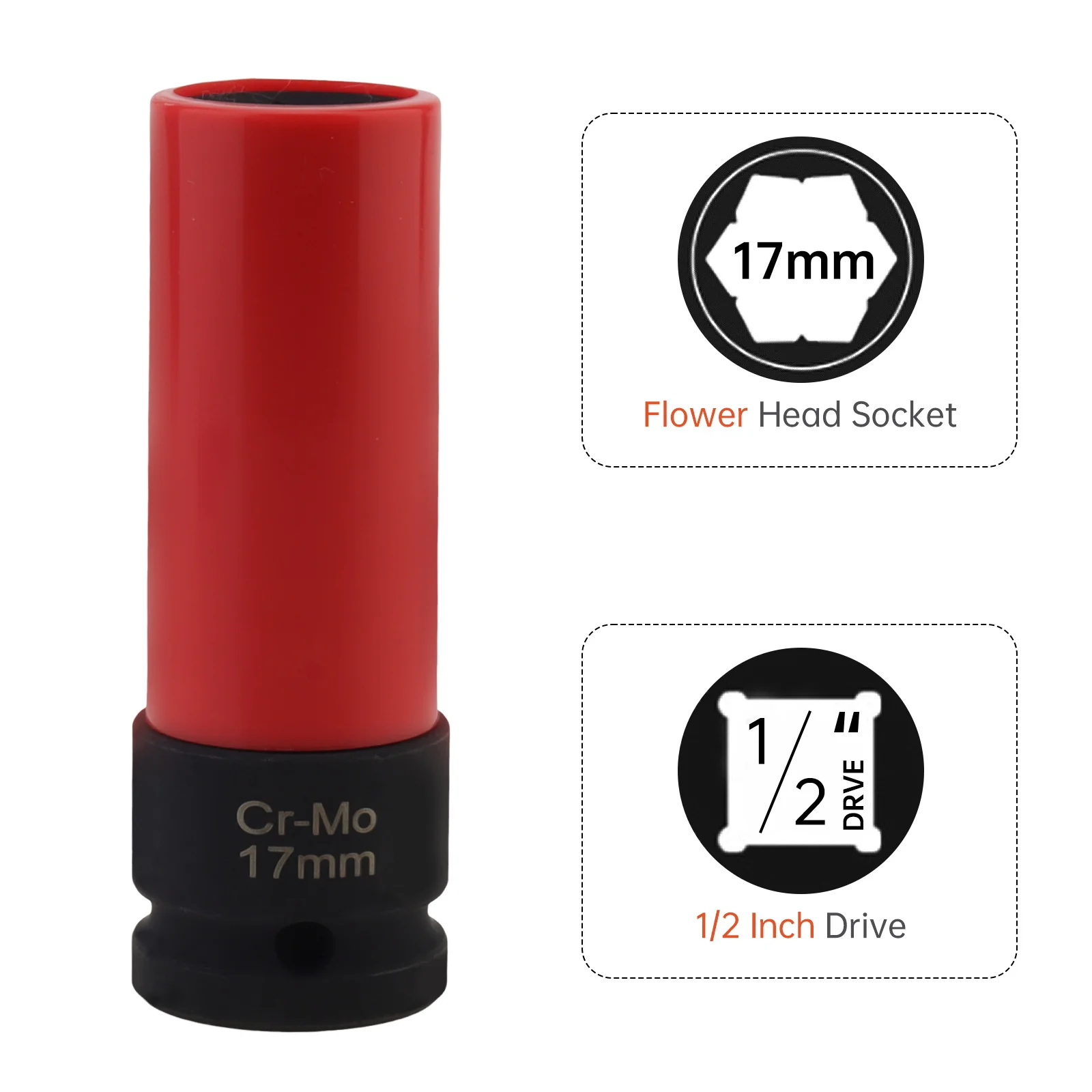 17mm 1/2 inch Drive Wheel Lug Nuts Socket Fit for Benz Chromium Molybdenum Steel Anti Theft Screw 6 Point Spline Lug Nut Remover