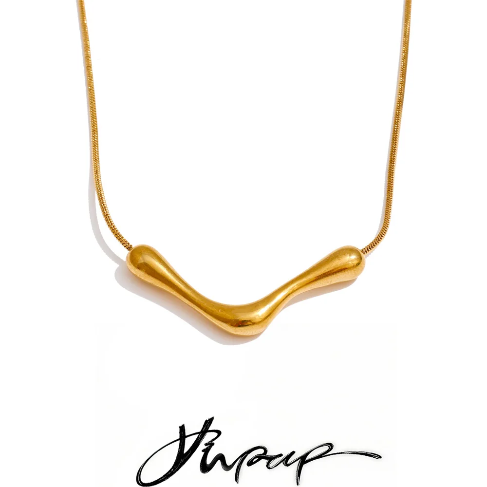 Yhpup Minimalistische Halskette mit Anhänger aus Edelstahl, 18 Karat Gold, PVD-beschichtetes Metall, individueller modischer Kragenschmuck, wasserdicht