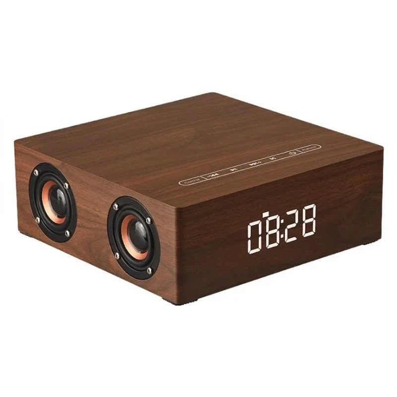 20W Wooden Bluetooth Speaker Wireless Charging Touch Control Clock Display Four Units Sound