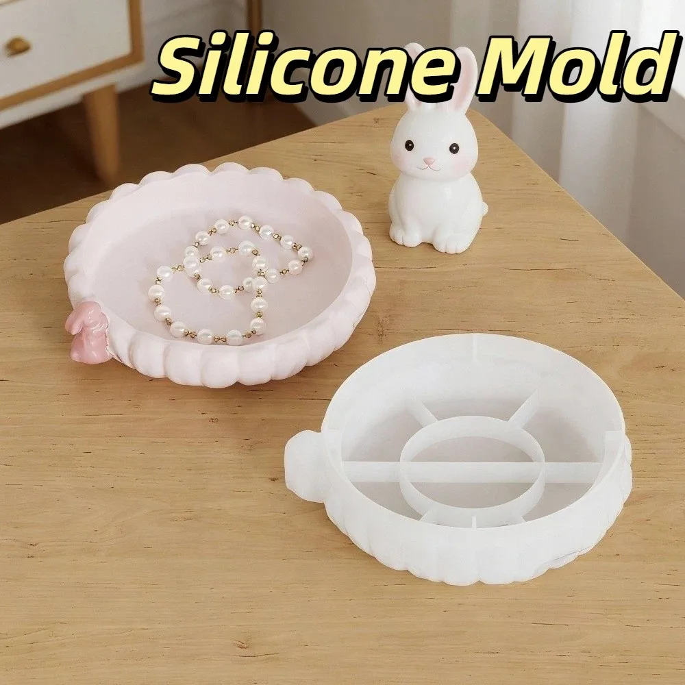 

Decorative Tray Mold Silicone Rabbit Tray Mold Non-stick Soft Easter Mold Round Handmade Plaster Mould Handicrafts