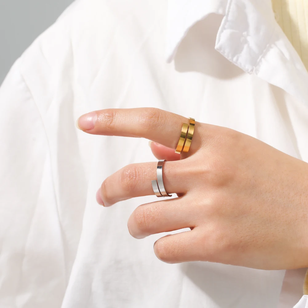 تخصيص شخصية اسم الزوجين حلقة الفولاذ المقاوم للصدأ قابل للتعديل حلقة لف تويست حلقة هندسية حلقة زوجين المجوهرات