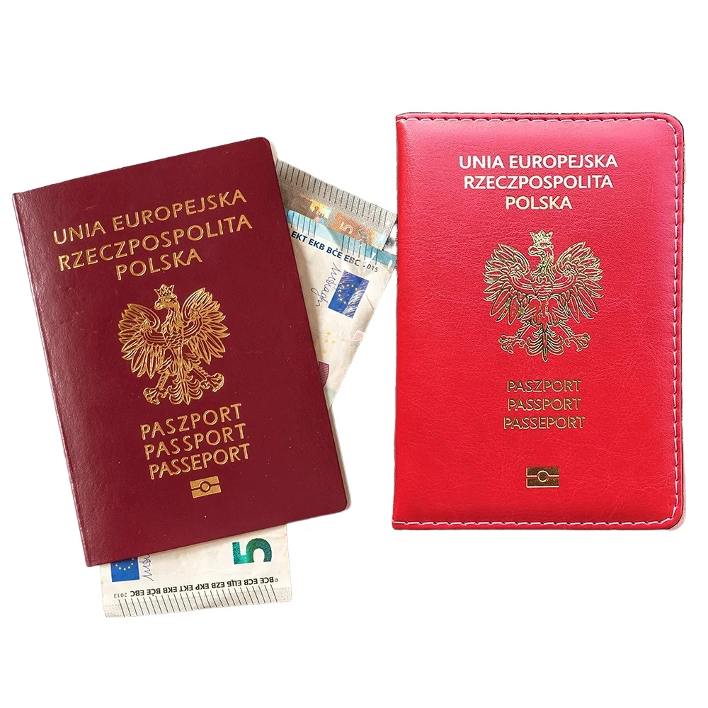 Poland Passport Cover Holder PU Leather Credit Card Slot Men Women Polish Passport Organizer Travel Accessory