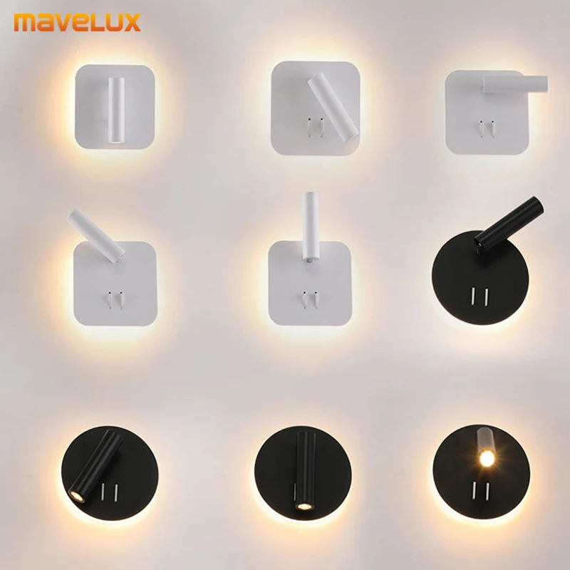 Applique murale LED rotative simple avec interrupteur, salon, salle d'étude, chambre à coucher, chevet, allée, couloir, lampes modernes, éclairage intérieur, nouveau