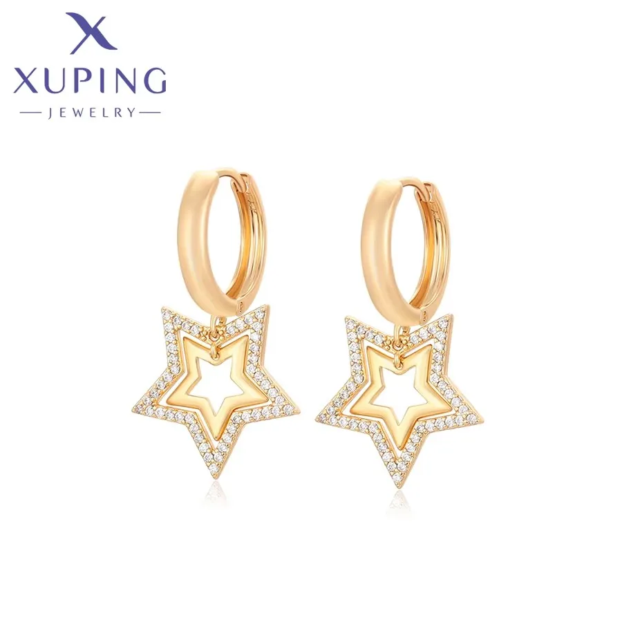 Xuping Jewelry Fashionable Exquisite Star Gold Color Huggies Earrings for Women Ladies Christmas Party Gifts X000954140