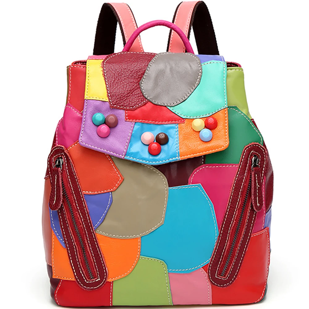 

Women's Brand Genuine Leather Backpacks Female Patchwork Shopper Shoulder Bags Large Capacity Handbags For Ladies Casual Travel