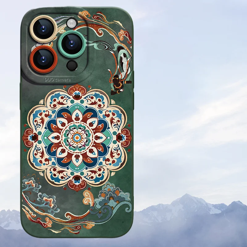 

Vintage Lotus Flower Print Protective Cover for iPhone 15 14 13 12 11 Pro Max Anti-fall Full-body Case