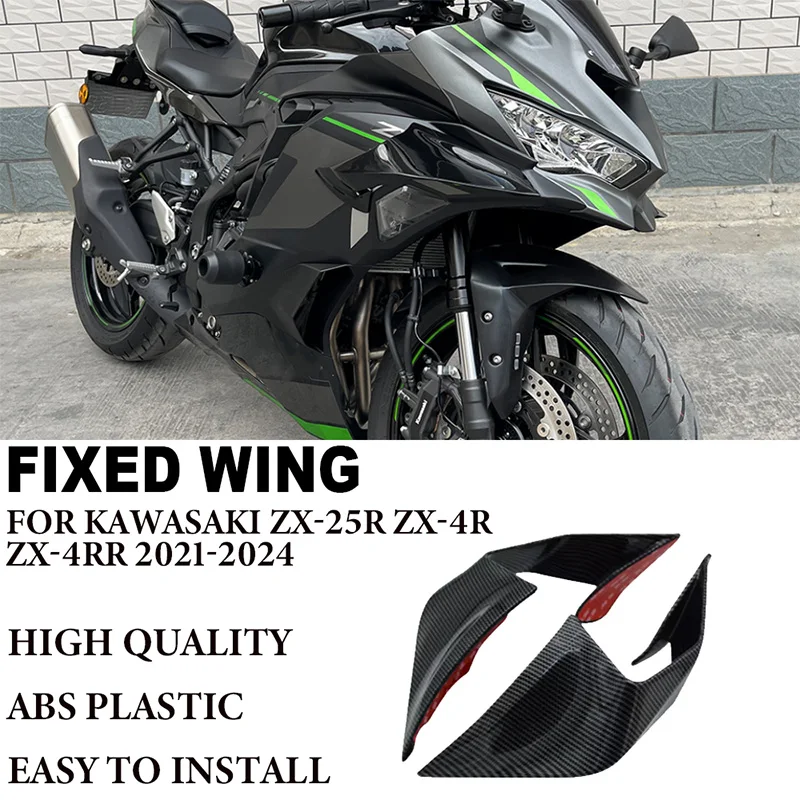 

Motorcycle Fixed Wing Spoiler for Kawasaki ZX-4R ZX-4RR ZX-25R ZX25R ZX4R 2021-2024 Side Winglet Front Aerodynamic Aileron