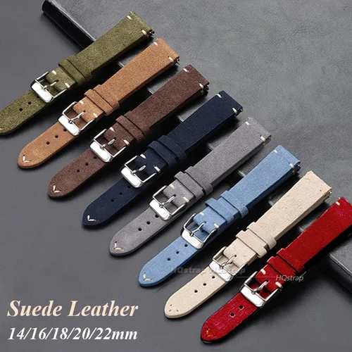 Correa de reloj de gamuza de cuero Vintage, correa de reloj de 14mm, 16mm, 18mm, 20mm y 22mm, correas de reloj grises, azules y marrones, pulsera de liberación rápida