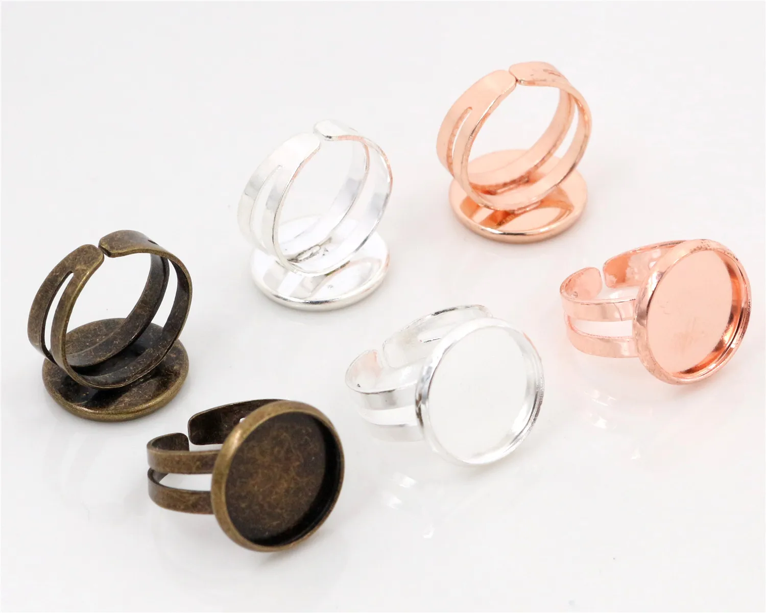 Child Ring 12mm 10pcs Silver Plated Rose Gold Color Children Adjustable Ring Settings Blank/Base,Fit 12mm Glass Cabochons