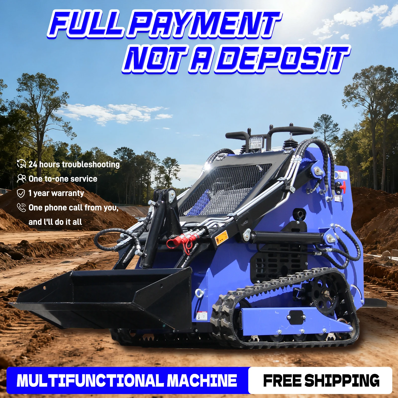 Par de orugas de minicargador hidráulico de 22 HP con horquilla de bandeja: radiador de inventario de EE. UU. fácil de operar EPA