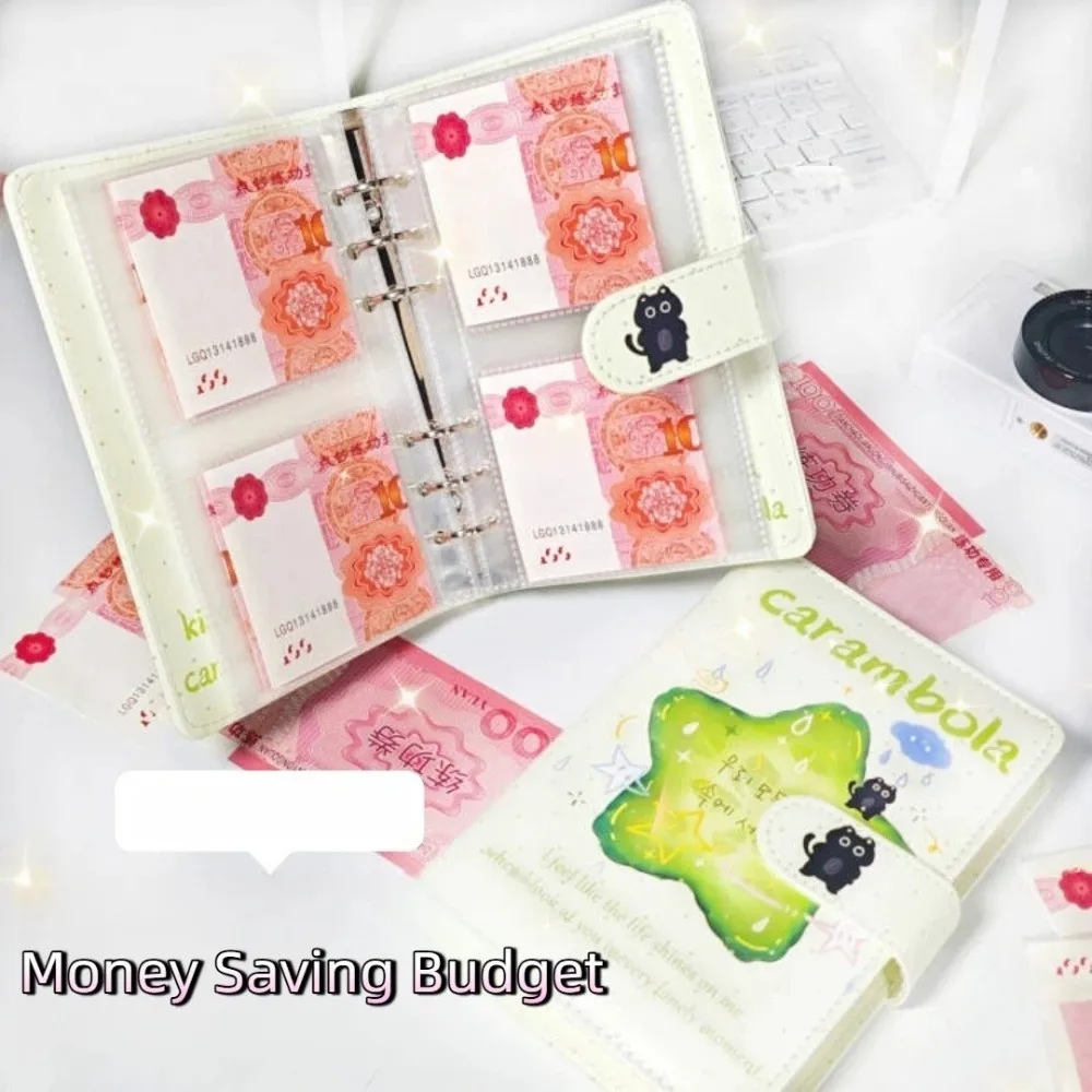 

New PU Leather Money Saving Binder A6 Size Carambola Budget Binder Cute Cats with Inner Pages Budgets Planner Home Use