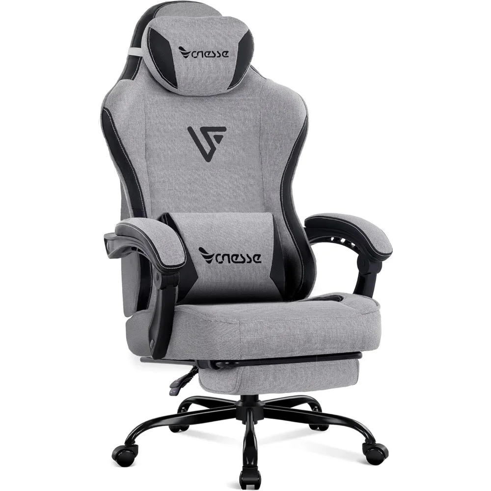 

Gaming Chair, Computer Chair Fabric with Pocket Spring Cushion, Office Chair with Footrest and Massage Lumbar Support, R