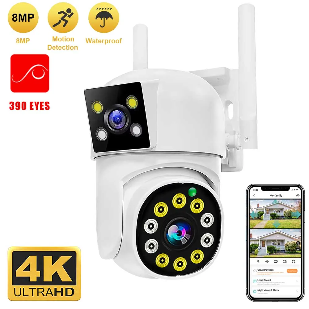 

4K 8MP PTZ WIFI Camera Dual Lens Dual Screen IP Camera Outdoor HD Auto Tracking Security Protection CCTV Surveillance 390eyes