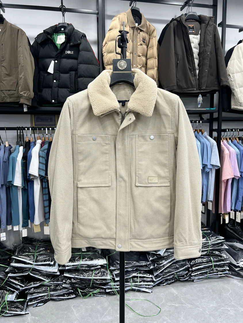 

Thiened Wool Blend Jaet Youth ort Outerwear Casual Sle Long Sve Flip Collar Cotton Sandwich Warm Autumn Winter Coat