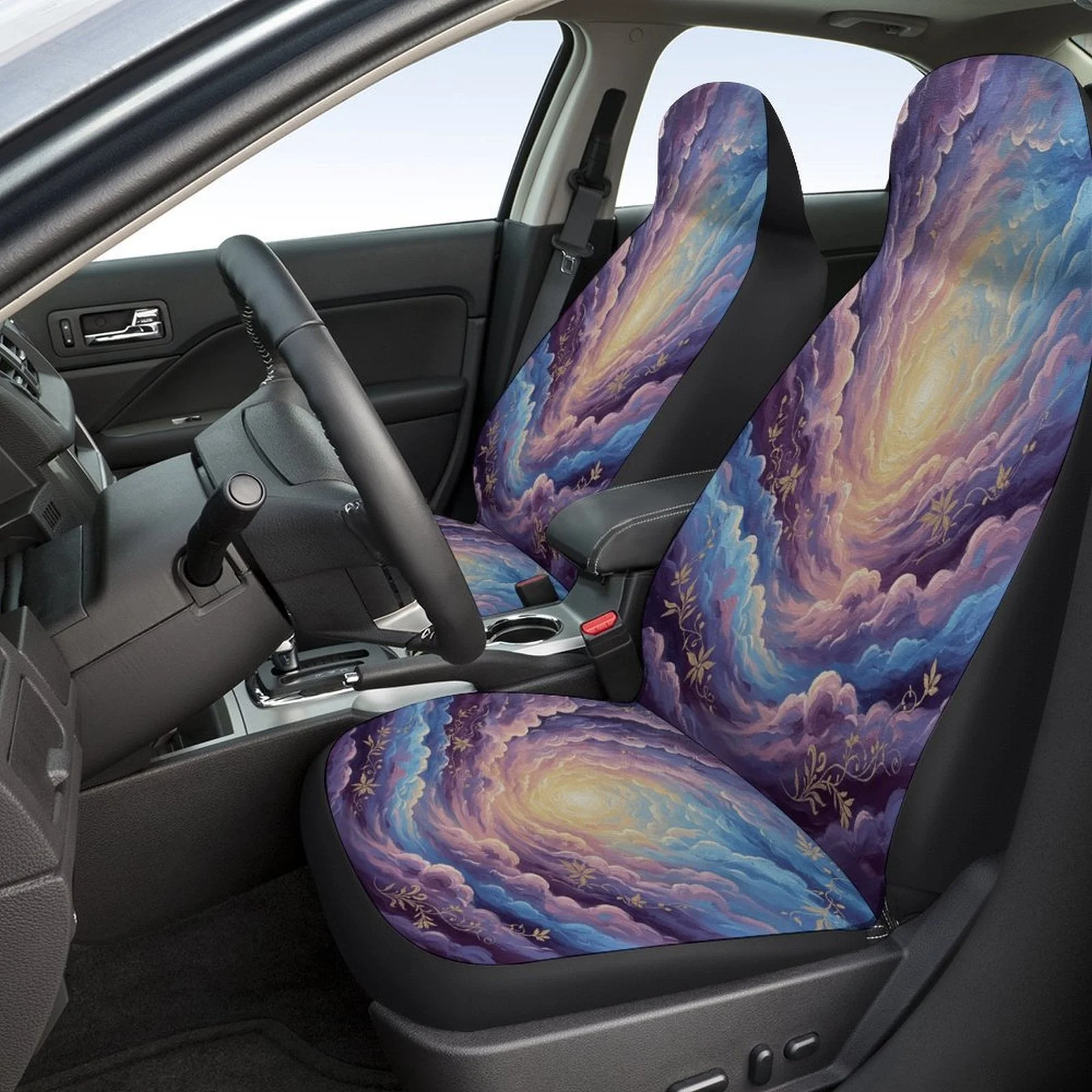Celestial Spiral Sky Themed Car Seat Cover Set For Most Cars, Trendy High-quality Car Seat Protector Covers Full Set, Universal