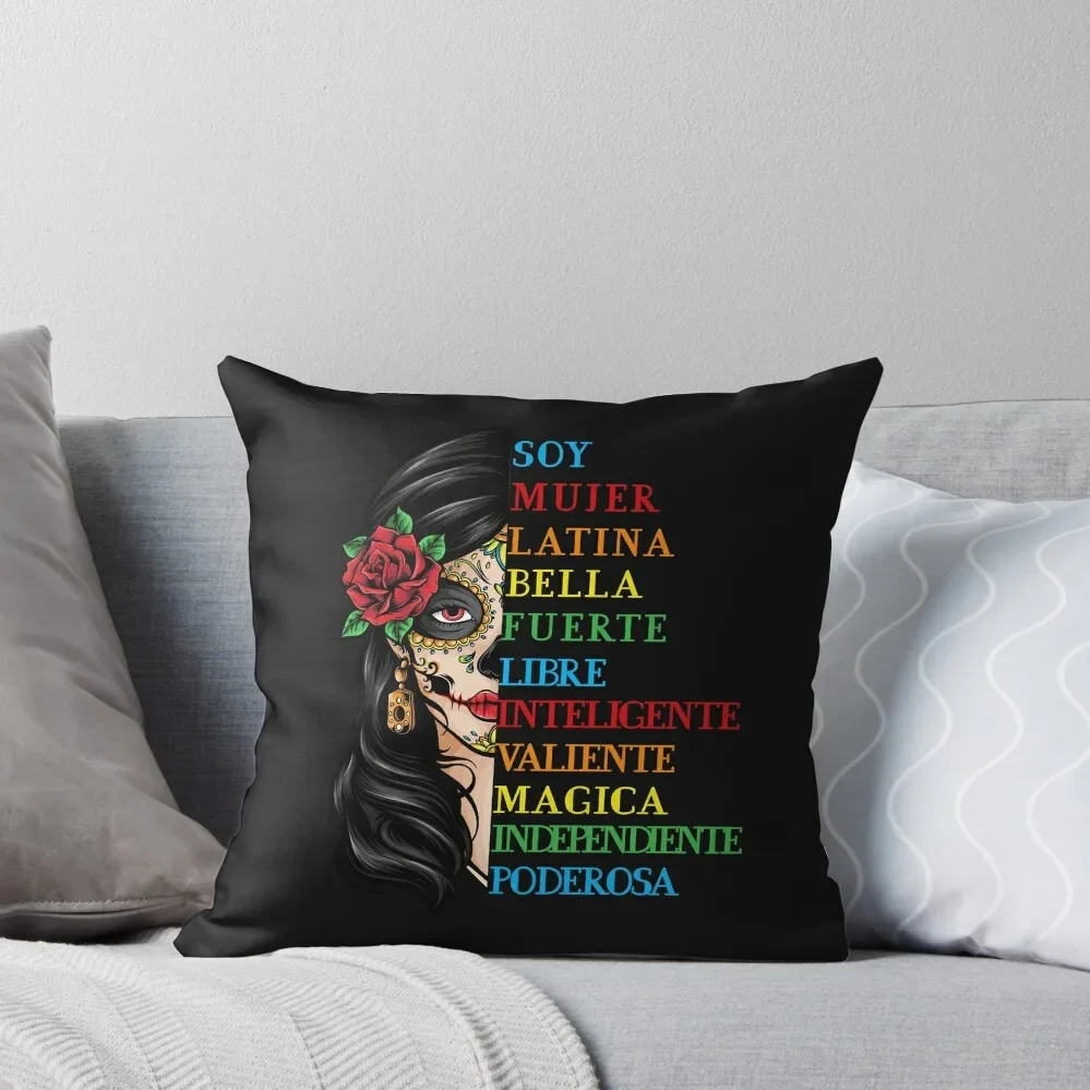 Soy Mujer Latina Chingona Red Rose in Hair Inspirational Quote Mujer Latina, Mexican women, Mexican pride Throw Pillow