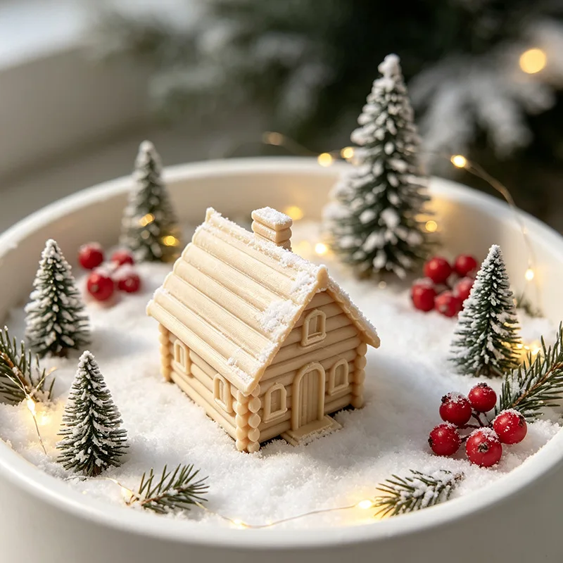 Dollhouse Mini Log Cabin Model, Miniature Rural House, Micro Landscape Ornament, Bonsai Terrarium Decor